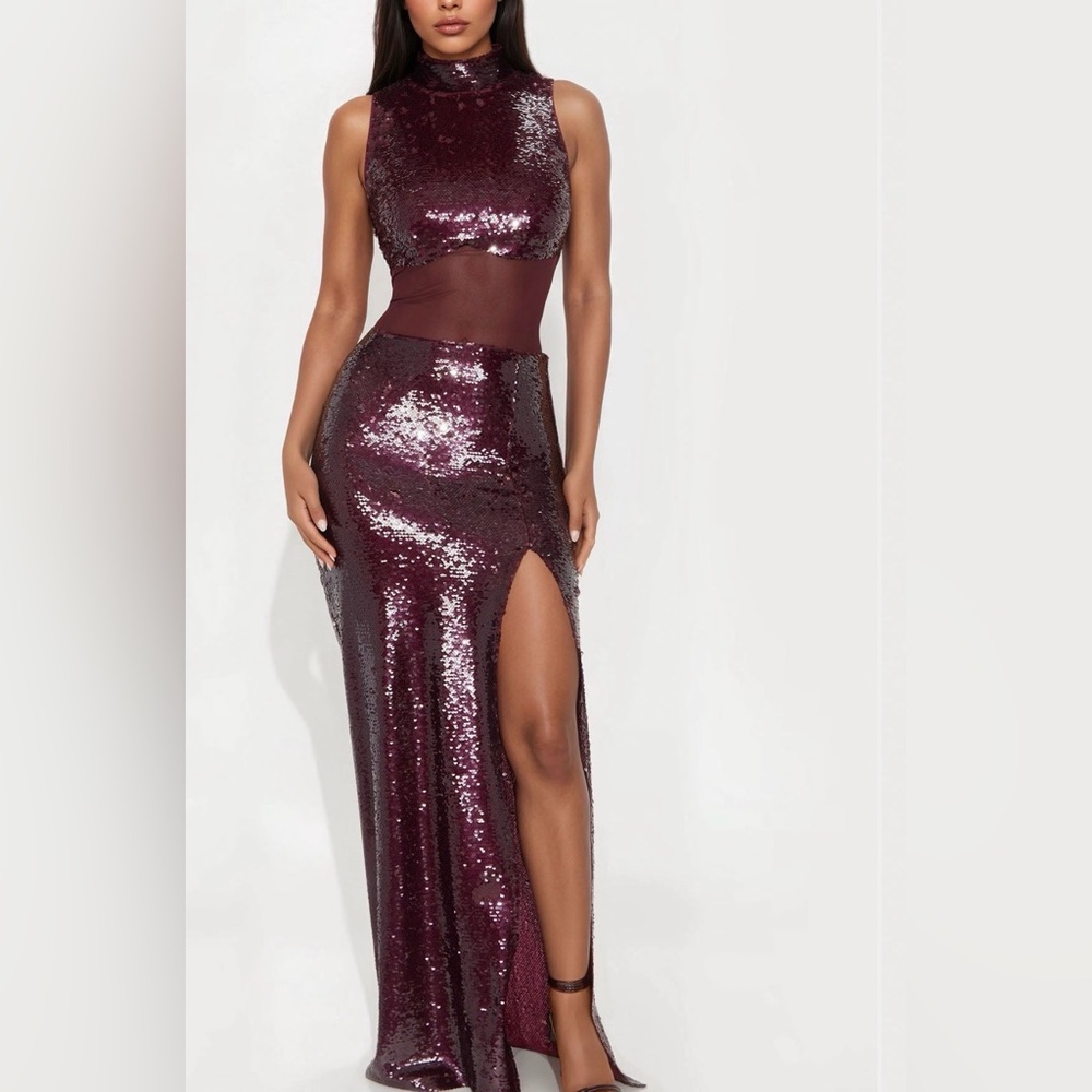 Glamorous Burgundy Sequin Maxi Dress